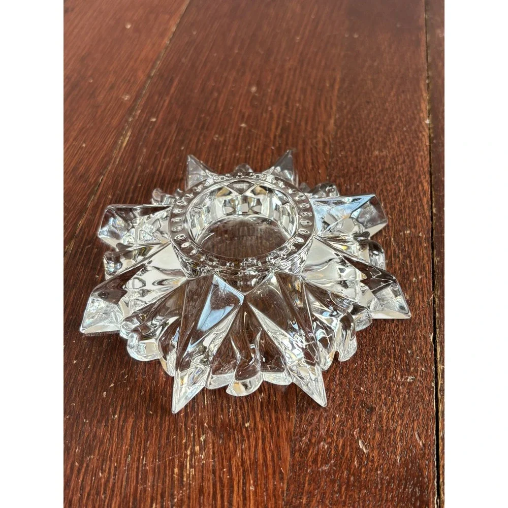 Vintage Clear Cut Glass Starburst Candle Holder Sunburst Tlight Pillar Dish 5.5